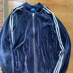 Navy blue adidas velour track suit top size XL